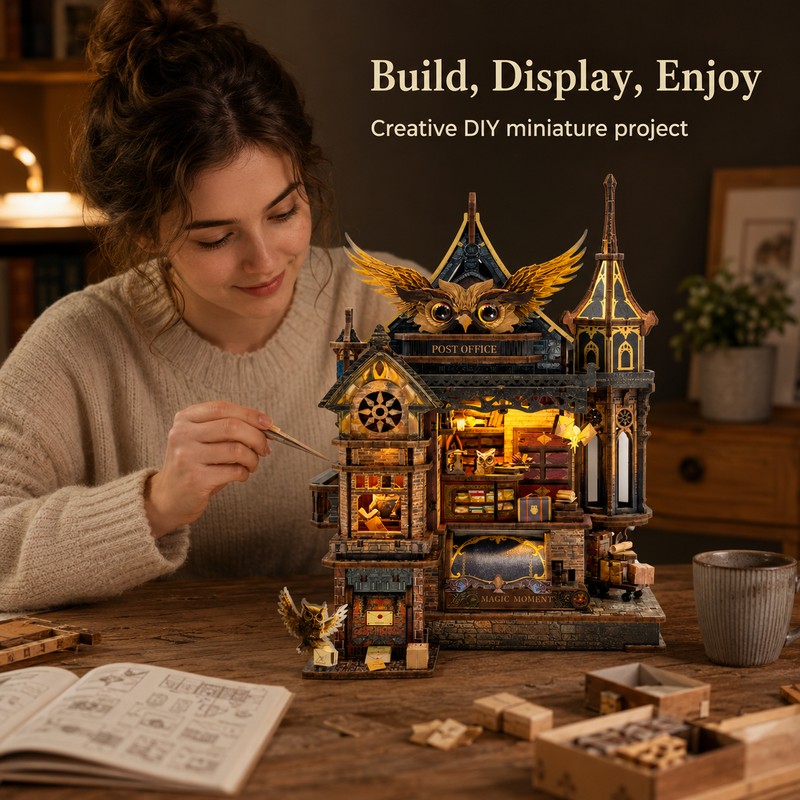 462-Piece DIY Owl Post Office Miniature House Kit – Wooden