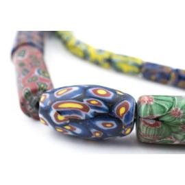 TheBeadChest Venetian-Inspired Millefiori Trade Beads 12mm Indonesia Multicolor Cylinder Glass Large Hole 30 Inch Strand