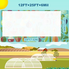 PROMORE 12' x25' Clear Greenhouse Plastic, 6mil Greenhouse Film, UV Resistant Polyethylene Greenhouse Plastic Cover for Hoop House,Gardening,Farming,Agriculture,Nursery,Henhouse,Four-Year Lifespan