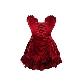Daisy Corsets Top Drawer 2 PC Dark Red Velvet Lace-Up Corset & Skirt Set - Luxury Brand