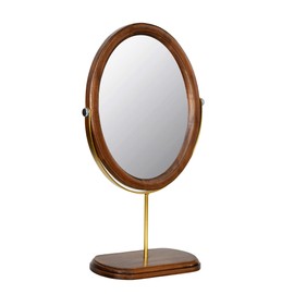 Tstarer Desk Makeup Mirror with Solid Wood,Elliptical Vanity Table Mirror for Living Room Bedroom (7.5 W x 13.5 H) (Rustic Brown)