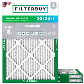 Filterbuy 20x24x1 Air Filter MERV 8 Dust Defense (3-Pack), Pleated HVAC AC Furnace Air Filters Replacement (Actual Size: 19.38 x 23.38 x 0.75 Inches)