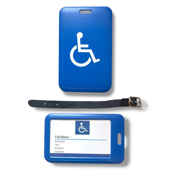 Disabled Traveller Luggage Tag with Leather Strap and 3 Spare