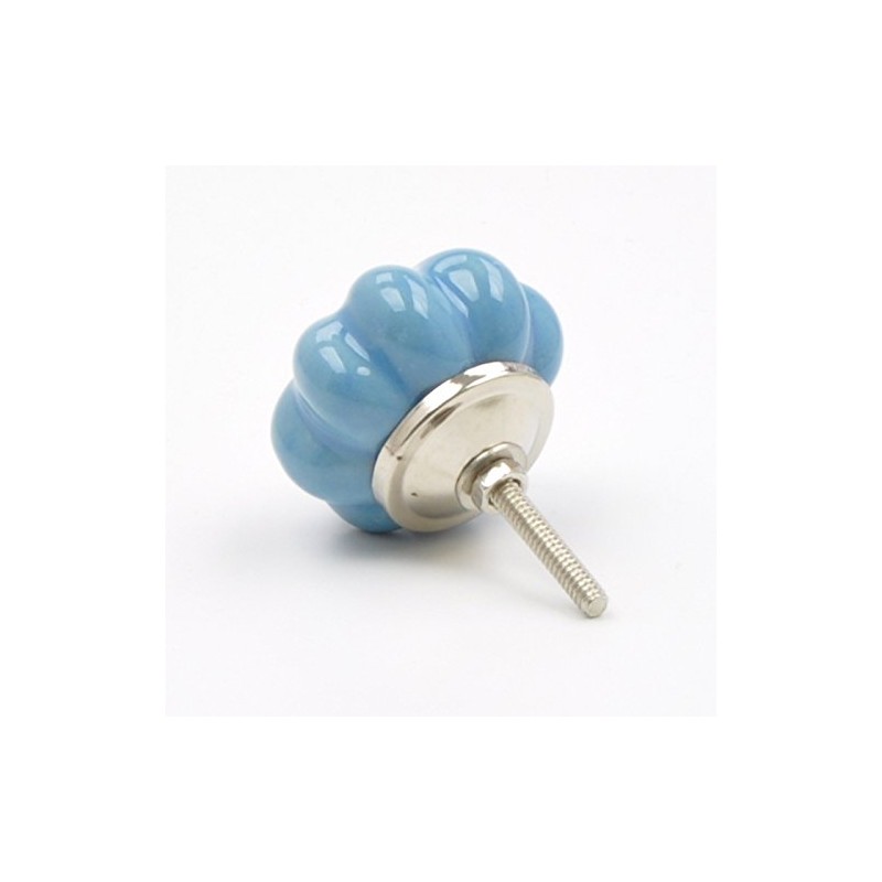 Chunky Painted Blue Ceramic Melon Knob, Pull, Handle, for Cupboards,
