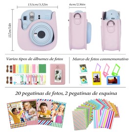 JZCQZCXB Funda Instax Mini 12, Accesorios Instax Mini 12, Estuche de Cuero Premium con Album, Incluir Marco de Fotos Colgante 20, Pegatinas 20, Cuerdas y Clips (Rosa)