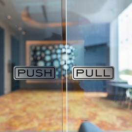 All Quality Classic Horizontal Push Pull Door Signs - Easy to Install | Durable Door Safety Signs (Black) - Large (1 Set)