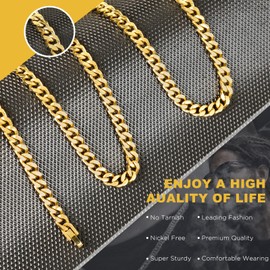 Evegfts 18K Gold Chain for Men Women, Diamond Cut Miami Cuban Link Chain Necklace 6MM 316L Stainless Steel Mens Chain Super Sturdy Men Necklaces 26 Inch