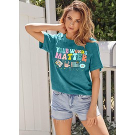 Speech Therapy Teacher Shirt Women Special Education Sped Teaching T-Shirt Mental Health Graphic Tee Tops Cyan