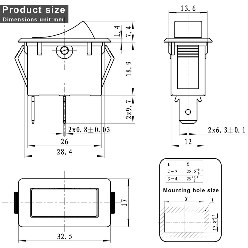 1-Pack HY35C Rocker Switch – SPST 2-Pin 16A/125V 12A/250V Push