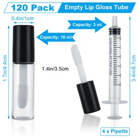 LDHHYH 120 Pack 10 ml Clear Mini Lip Gloss Tube, Empty Plastic Lip Gloss Containers, Refillable Lip Balm Gloss Containers Bottles for Travel DIY Makeup - Black