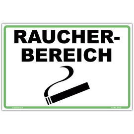 Sign "Raucherbereich" Sign 300 x 200 mm Sturdy Aluminium Composite Plate 3 mm Thick with 4 Corner Holes