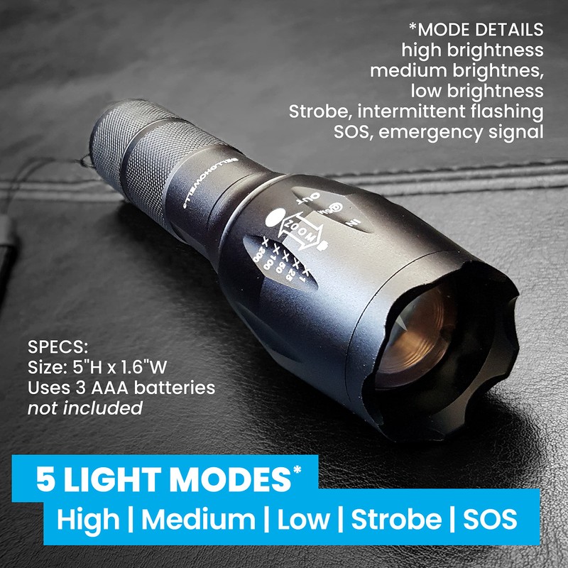 TacLight 3 Pk Tactical Flashlights High Lumens 40x Brighter than