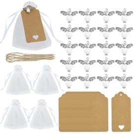 Pack of 60 Guardian Angel Pendants, Guest Gifts, Confirmation Angel Beads Pendants, Guest Gifts, Wedding Guardian Angel with Christening Pendant, Organza Bag, Kraft Paper Pendant for Christmas,