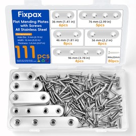 Fixpax 111PCS 5 Sizes Flat Mending Plates for Wood Metal Brace Bracket Stainless Steel Straight Wood Brackets with Screw Holes 1.4"/1.8"/2.2"/3.0"/3.8" inch(Silver)
