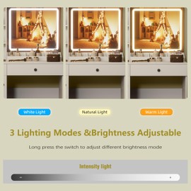 YIKEHOME Women Makeup Vanity Desk with Mirror and 11 Lights, 3-Colour Hollywood Brighter Bulbs, Vanity Table with Large Drawers and Tiers of Open Shelves for Bedroom Dressing Room White