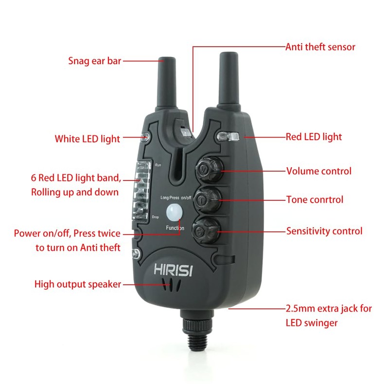 Hirisi Tackle Waterproof Carp Fishing Bite Alarm with 9 LEDs