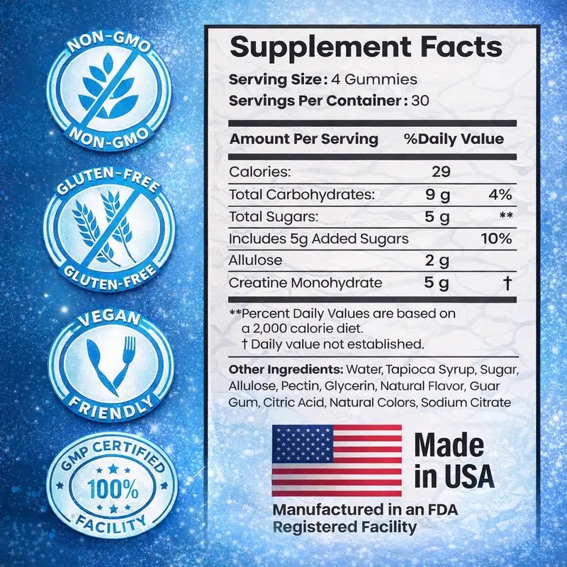 Creatine Gummies 120 Count 3 Flavors Watermelon Strawberry Blue Raspberry