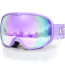 ITOWE Kids Ski Goggles for 3-14, Snow Goggles for Boys Girls, Winter Sports Snowboard Goggles for Child Toddlers Youth Anti Fog 100% UV Protection (Revo Purple)