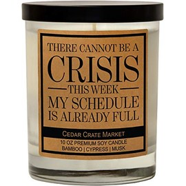 There Cannot Be A Crisis This Week My Schedule is Full, Kraft Label Scented Soy Candle, Bamboo, Cypress, Musk, 10 Oz. Glass Jar Candle, Made in The USA, Decorative Candles, Funny and Sassy Gifts