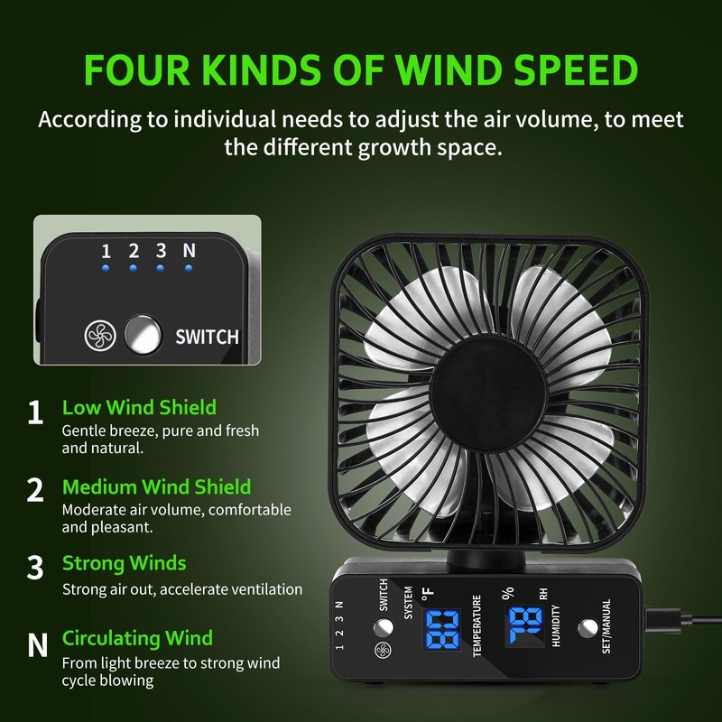DAOTAILI 4" Grow Tent Fan with Auto Humidity Control |