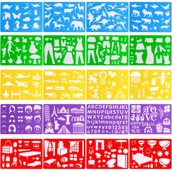 DIYASY 20 Pcs Drawing Stencils Set for Kids, Large Plastic