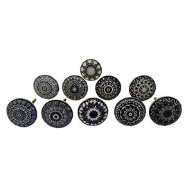 KNOBSWORLD, 20 Pcs Mixed Ceramic Knobs Vintage Mandala Flower Design Handles for Door Cupboard Drawer Black