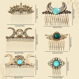 6 Pack Vintage Hair Side Combs For Women Gem Decorative Hair Combs, INLAZTIM Retro Gold Metal Hair Comb Clips With Teeth Grip For Wedding Hair Accessories