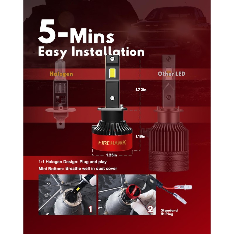 Firehawk H1 Bulbs 70000LM Pure White 6000K Plug & Play