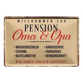 Tin Sign Pension Grandma and Grandpa - Metal Sign for Grandma and Grandpa - Retro Decorative Sign for Grandparents - Decoration Gift Idea Grandchildren Grandmother Grandfather - Hotel Hostel Omama