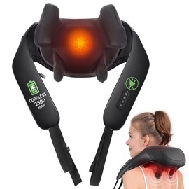 MASGRE Cordless Neck and Shoulder Massager with Heat – 6D Deep Kneading Electric Massage Pillow for Neck, Back, Legs, and Full Body Relaxation – Perfect for Home, Office, and Car – Mother’s Day Gift Idea:_Wireless + 2500mAh + 6D + Heating + BLACK