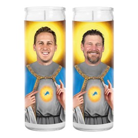 Jared and Dan Celebrity Candles - Gift Saint Candle - Votive Glass Jar White Detroit Candle -Devotional Candles for Lions Lovers - Unique Gift for Football Lovers
