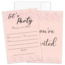 Jdgbo Pink And Rose Gold Glitter Party Birthday Invitations Girl, Let's Party Invites Cards, 4x6 Invitations With Envelopes (20 Pack) -bir08
