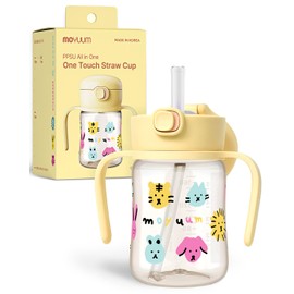Korean-Made MOYUUM PPSU Straw Cup 6oz – Leak Proof No Spill Toddler Training Cup with Handle (Yellow)