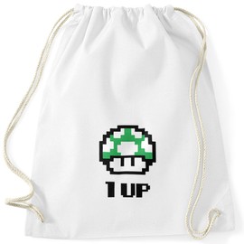 MoonWorks Gym Bag Birthday Retro Pixel Mushroom 1-Up Mushroom Level-Up Gaming Console 90s