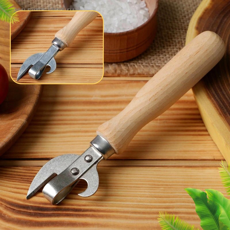 Tin Opener, Side-Cut Can Opener with Ergonomic Wood Handle, Safe