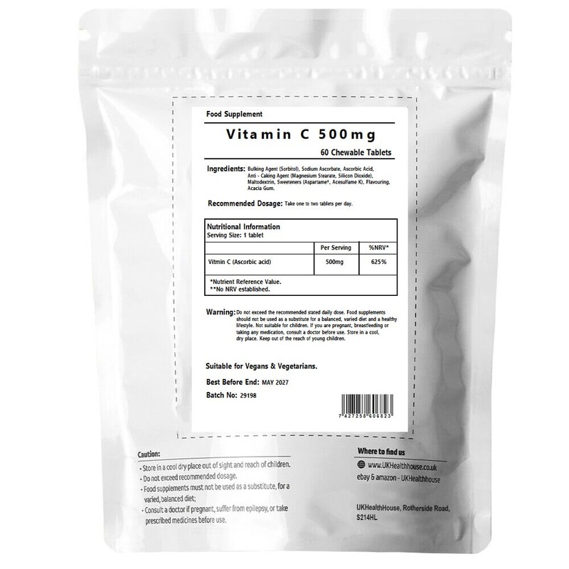 UKHealthHouse Vitamin C 500mg Chewable 60 Tablets Immune Support Orange