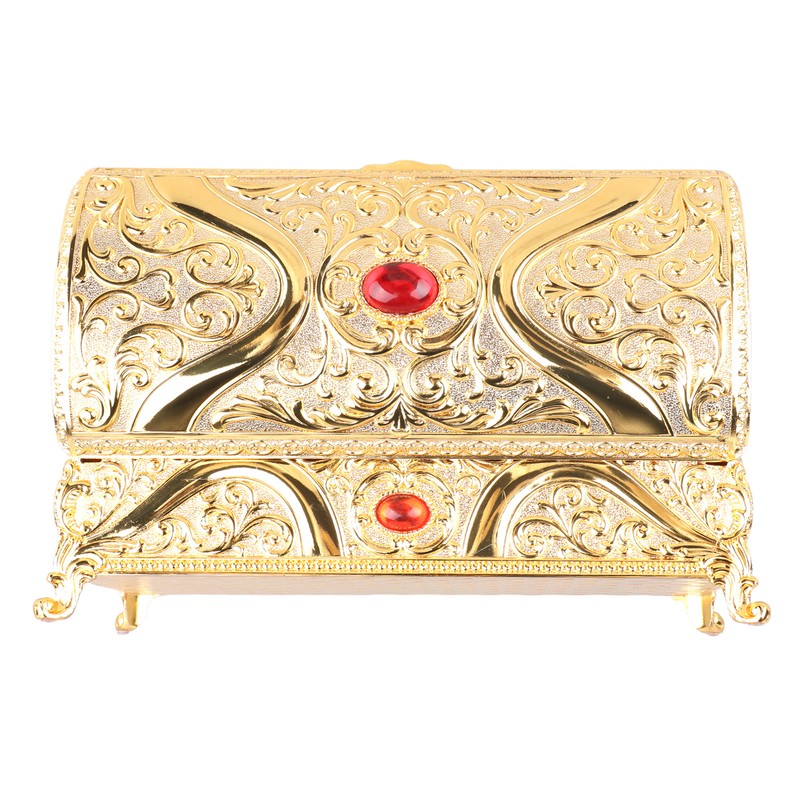 Vintage Metal Jewelry Box Rectangle Delicate Pattern Trinket Box with