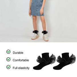 ANEETAFAN 3 Pairs Girls Black Ruffle Socks - Turn Cuff Lace Big Double Ruffle Socks Princess Dress Socks Cotton Anti-slip Ankle Socks for Kids （1-3T）