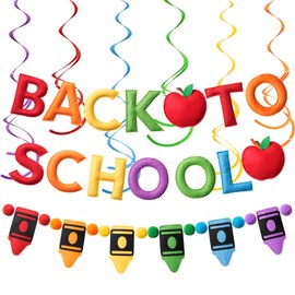 Kriyokiaa Back to School Banners Pre-Strung Felt Back to School Decorations Banner Rainbow First Day of School Decorations with Pom Pom Pencil Garland for Classroom Teacher Office Party Supplies