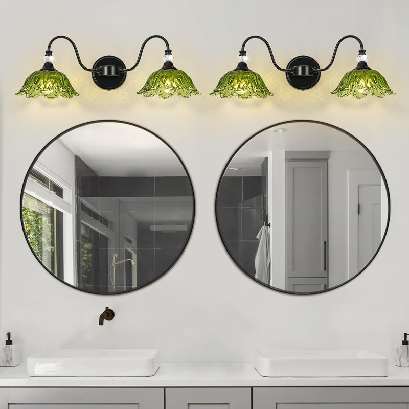 sunkryster Black Bathroom Vanity Light, 2-Light Vanity Light with Floral