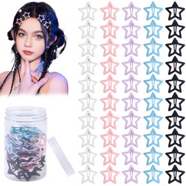 Drnytunk 50Pcs Star Hair Clips,Cute Hair Clips Star Clips Metal Snap Hair Clips Non Slip Star Hair Barrettes Star Clips for Women Star Accessories Metal Star Hair Clips,Black White Pink Purple Blue