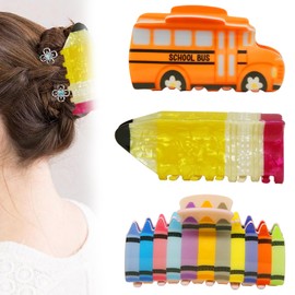 3Pcs Pencil Hair Claw Clips Teacher Accessories Women Funny School Bus Back to School for Teacher and Students Cute Thick and Thin Hair Appreciation Week Gifts