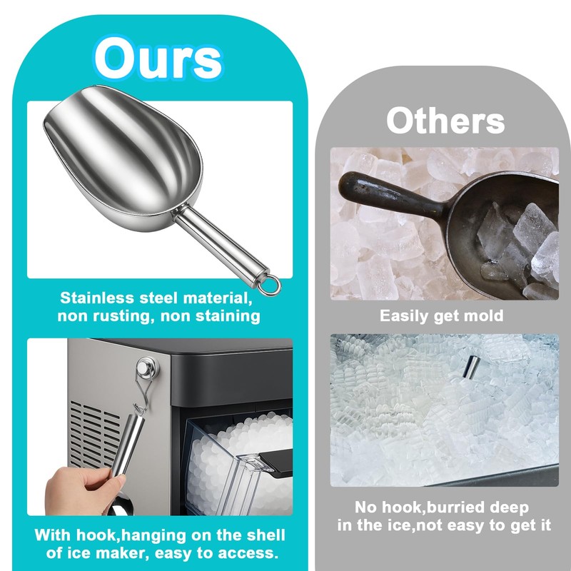 Stainless Steel Ice Scoop for Freezer with Magnetic Hook -