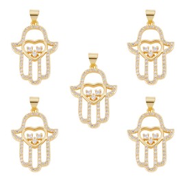 COGCHARGER 5 Pieces Hamsa Hand Charm Pendant Brass Cubic Zirconia Charm Real 18K Gold Plated for Jewelry Necklace Earring Making Crafts