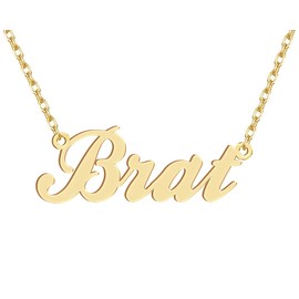 Dancing Wolf 18k Gold Plated Brat Name Necklace Stainless Steel Nameplate Necklaces Jewelry for Womens Moms