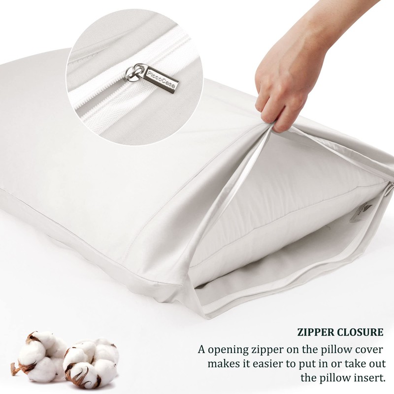 PiccoCasa Pillowcases 2 Pack Cotton Pillow Cases with Zipper Closure