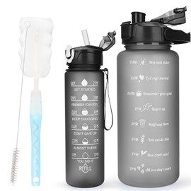 CodiCile Pack of 2 BPA-Free Water Bottles, 2 L + 750 ml, Sports Water Bottle with Time Marking & Straw, 2 Litre Drinking Bottle for Gym with Brush, Large Motivational Time Marker, Water Bottle