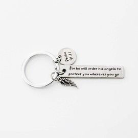 Meiligo Christian Gift God Keychain For he will order his angels to protect you wherever you go Keychain Religious Jewelry Bible Verse Keychain (Angels to Protect You)