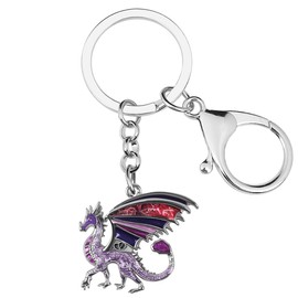 Enamel Alloy Fantasy Dragon Keychain Dinosaur Jewellery for Women Girls Bag Wallet Charm Gift, Purple