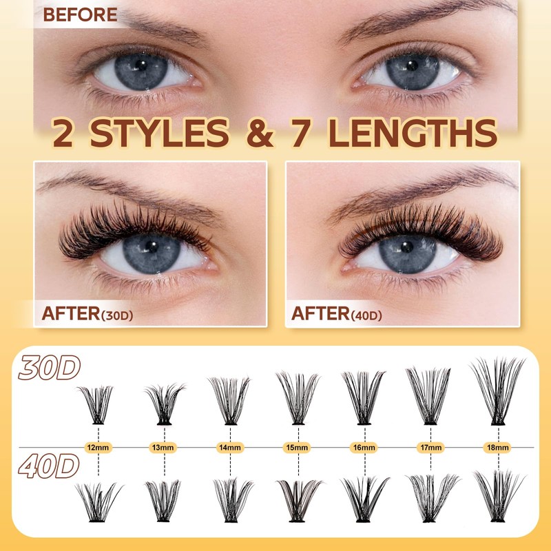 QUEWEL DIY Lash Extension Kit 280Pcs Lash Clusters Eyelash Extension